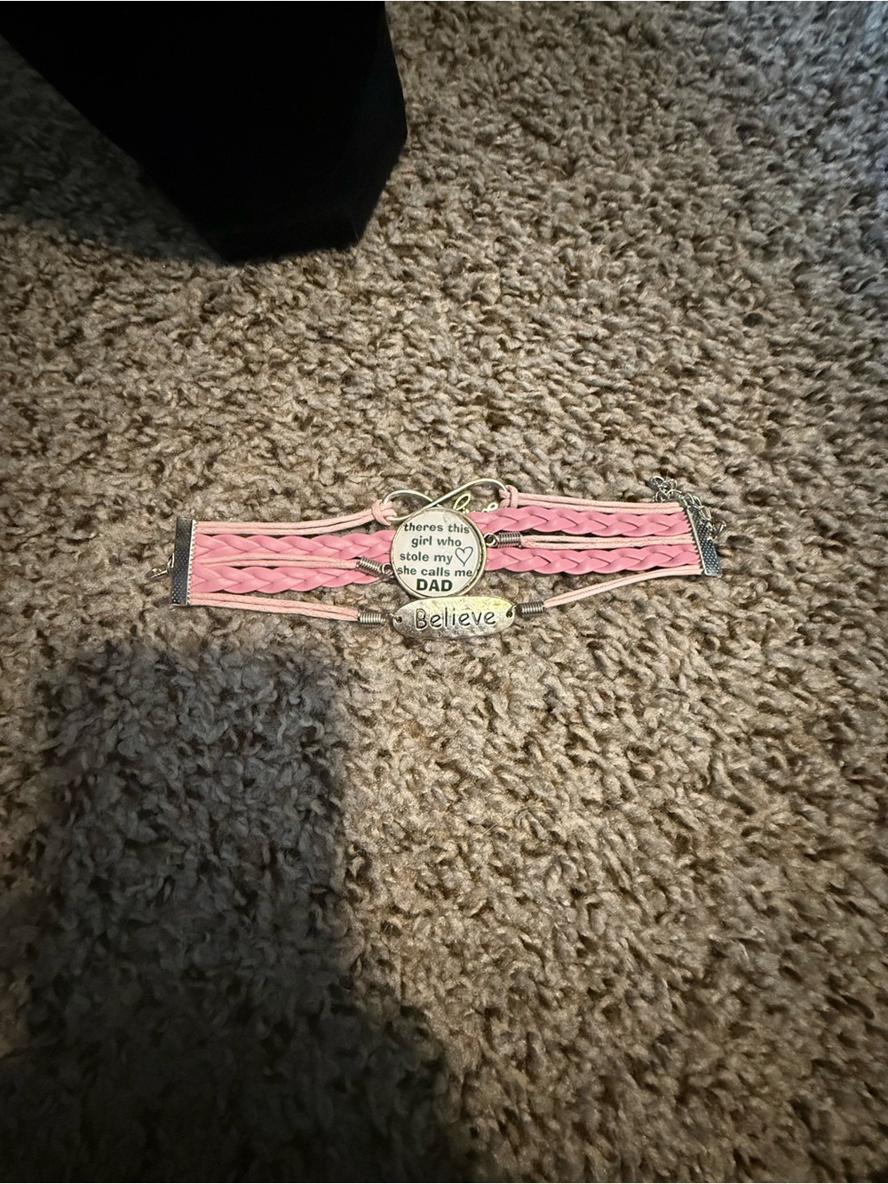 Pink Braided Leather Inspirational Bracelet - Believe14